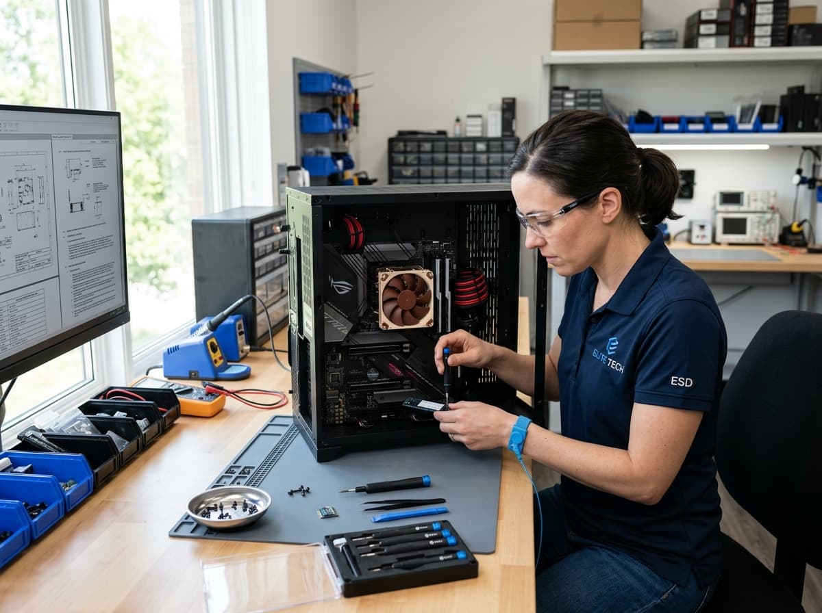 AiT Tech-BD technician servicing computer at home in Dhaka